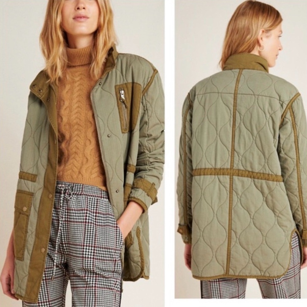 Anthropologie Army Green Quilted Liner Jacket Small